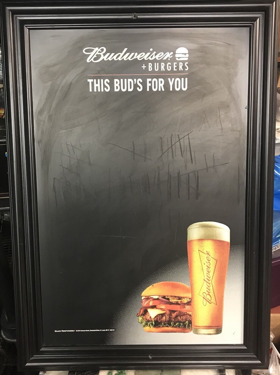 Budweiser ウェルカムボード　bar メニューボード Budweiser And Burgers Beer Bud Menuboard Chalkboard | eBay