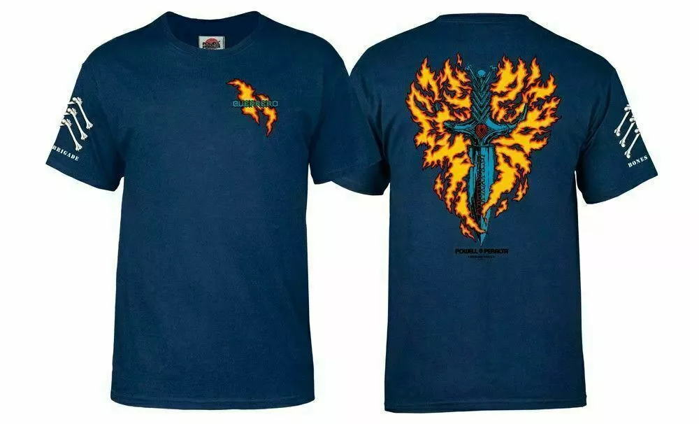 Powell Peralta BONES BRIGADE Tommy Guerrero FLAMING DAGGER T Shirt NAVY