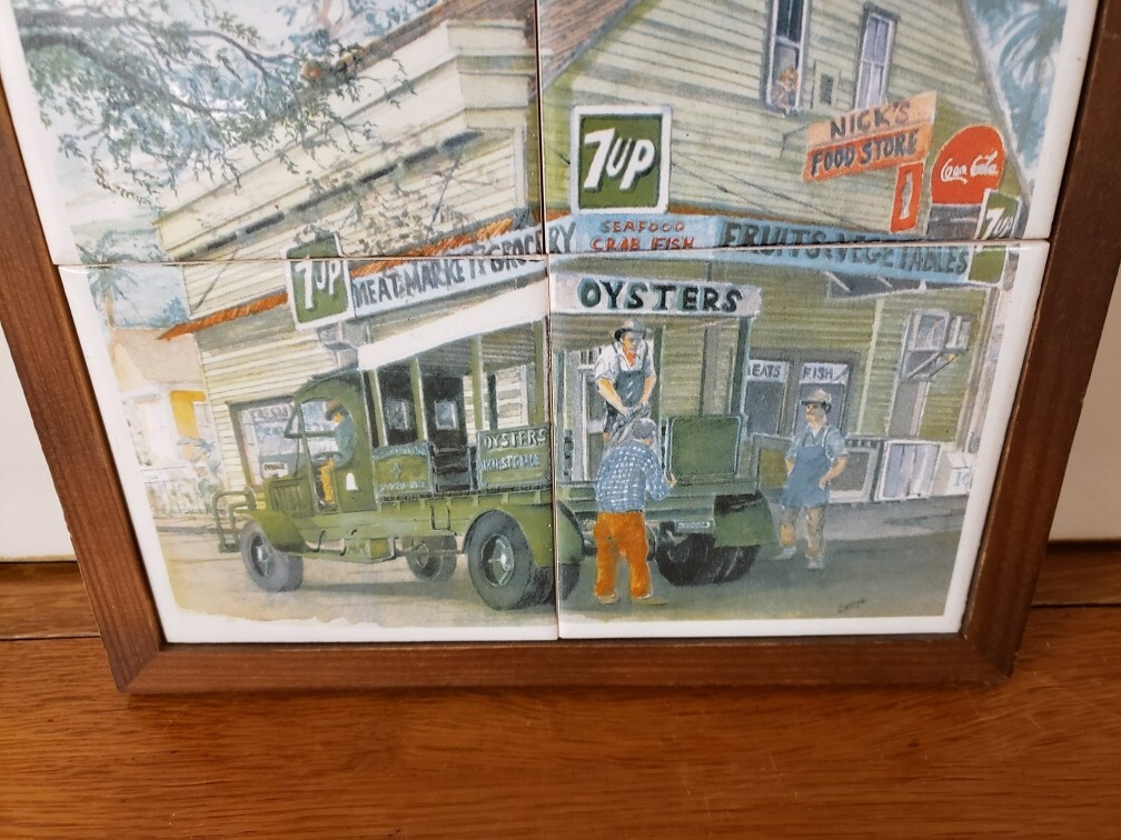 Vintage 7 Up 7Up Tile Art 1940s New Orleans Scene Wall Hanging Nick's