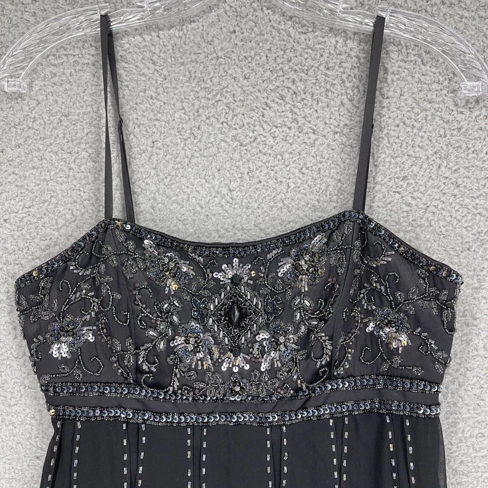 Sue Wong Nocturine Silk Mini Dress Women 6P Black Beaded Fairy Whimsigoth - Image 2 of 4