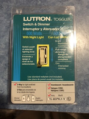 New Lutron TG-603PNLH-IV TOGGLER Switch And Sliding Dimmer!