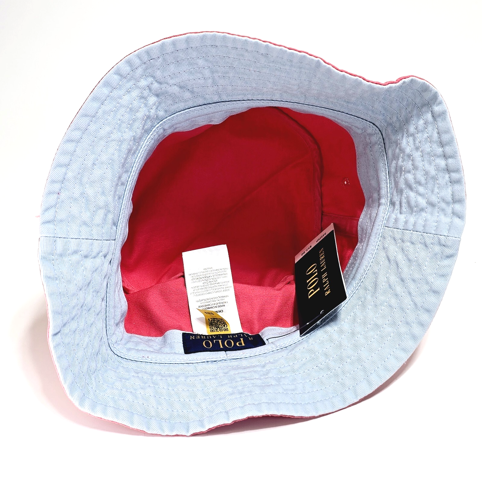 Nuovo Polo Ralph Lauren Cappello da pescatore chino rosso rosa da uomo Pony Logo Twill S M NWT