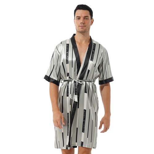 Herren Satin Kimono Bademantel Nachthemd Kurzarm Lose Hemden Tops Nachtwäsche - Bild 40 von 97