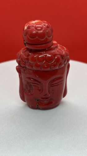 Vintage Carved Momo Coral Buddha Snuff Bottle.