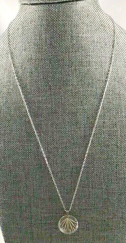 VINTAGE SMALL CABLE LINK STERLING NECKLACE W/ CLEAR ROUND ETCHED ACRYLIC CIRCLE - Picture 2 of 5