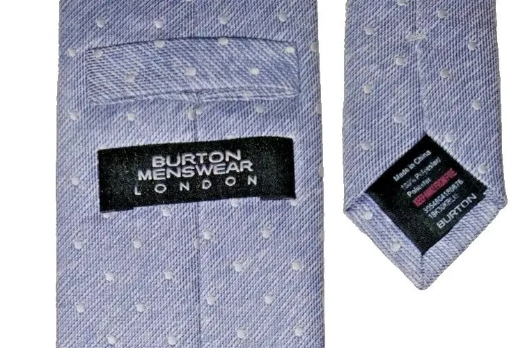 Burton Menswear London necktie sky blue polka dot pattern polyester - Image 2 of 4