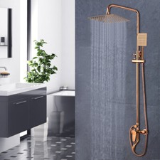 Rose Gold Shower Tap Set 12" Square Rain Shower Head 3-Way Mixer Handheld Faucet