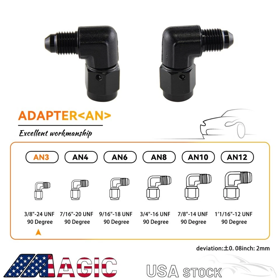 90 Degree Male 3AN To 3AN Female Swivel Coupler Union Adapter Fitting Black - Изображение 2 из 4
