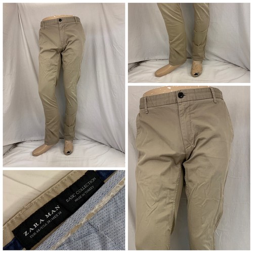 Zara Man Pants 38x33 Tan Flat Front Slim Fit Khakis Made Turkey YGI N2-260  | eBay