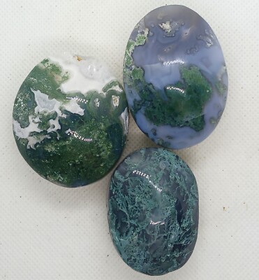 Moss Agate Palmstone Natural Polished Moss Agate Crystal Palm Stone Blue Agate 