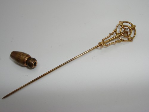 ANTIQUE ART NOUVEAU 10K GOLD W/DIAMOND ACCENT STICK PIN! - 第 3/7 張圖片