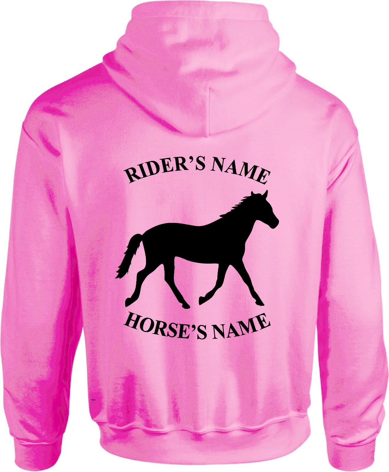 Felpa con cappuccio cavallo personalizzata equitazione pannocchia pony dressage fantino stampa schiena regalo natale