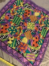 VINTAGE SIGNED HONEY 100 ABSTRACT PURPLE RETRO PSYCHEDELIC MULTI SCARF 31  