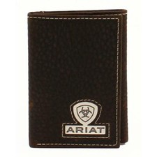 A35468282 Ariat Men's Trifold Leather Wallet with Ariat Logo and Shield NEW