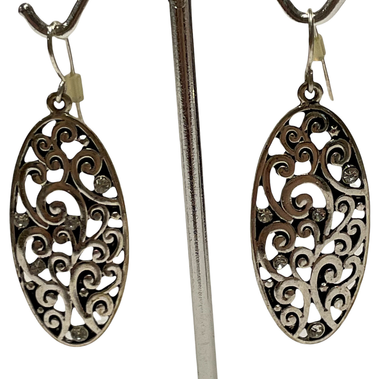 silver tone openwork scroll dangle hook earrings … - image 1
