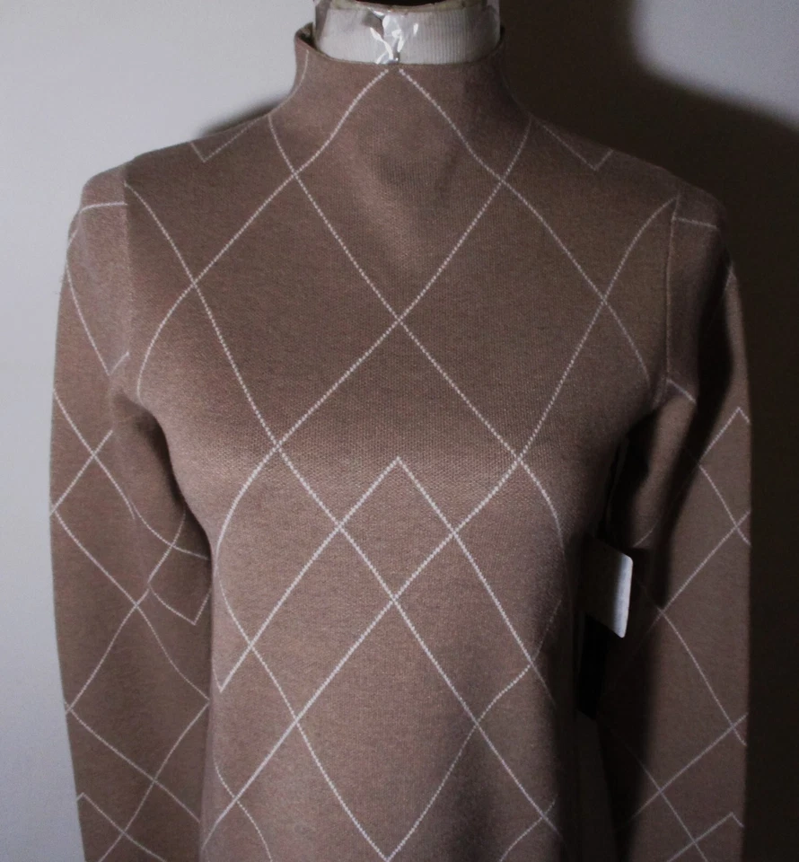 Suéter Top TAHARI Marrón Taupe Tejido Apretado Cuello Simulado Para Mujer Talla XS NUEVO CON ETIQUETAS Foto 2 de 4
