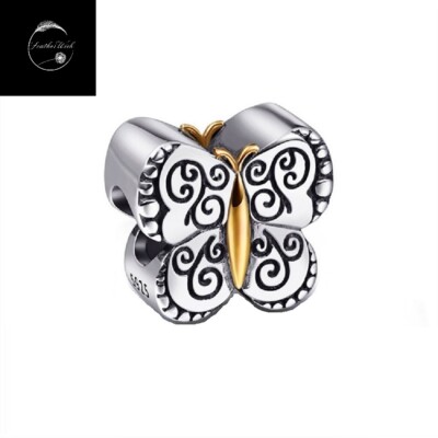 Genuine Sterling Silver Silver 925 Butterfly Insect Charm With Gold Plating Mum