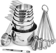 Stainless Steel Measuring Cups and Spoons Set (15 Piece Set)