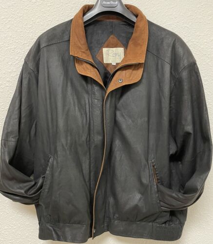 Remy Lamb Leather Double Collar Bomber Jacket Bla… - image 1