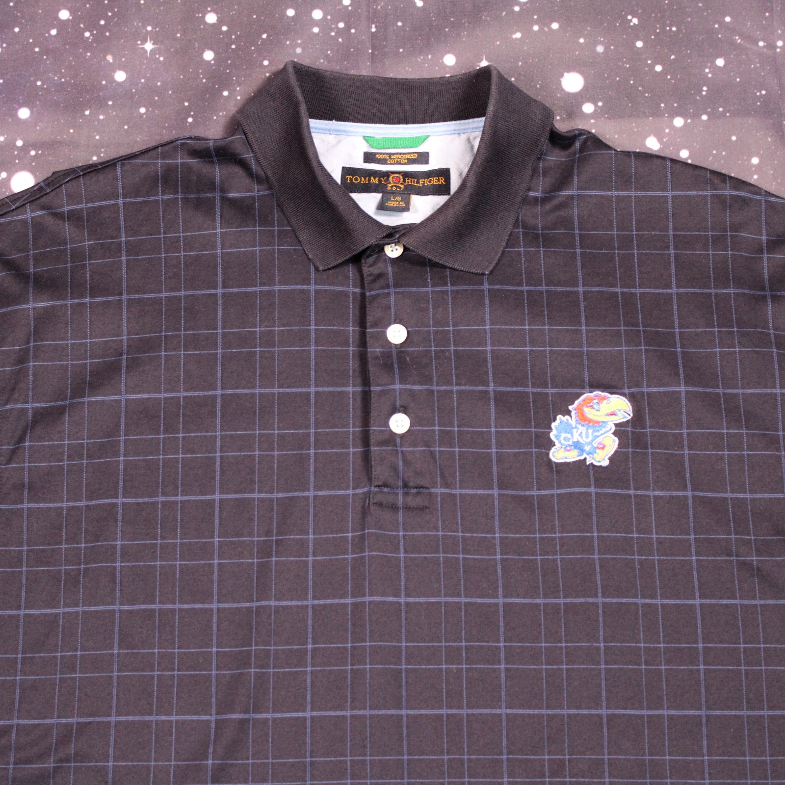Vintage Tommy Hilfiger Golf Kansas KU Jayhawks Blue Plaid Polo - Large