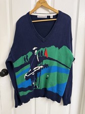 John Ashford Golf Sweater Mens XL Navy Heavyweight Vintage Crewneck Ugly Knit