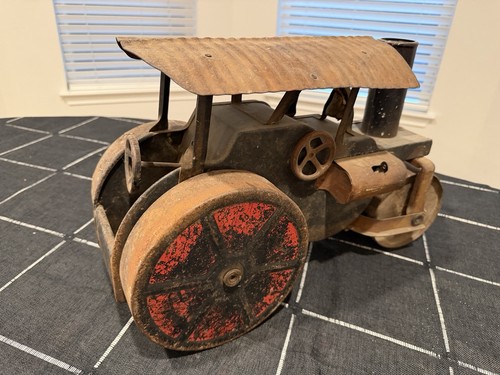 Vintage Keystone Little Jim Steam Roller Cavalcabile Giocattolo Trattore Acciaio Pressato - Foto 4 di 11
