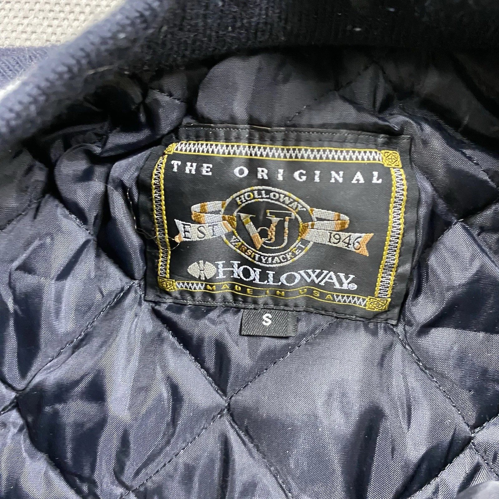 Vintage Holloway Jacket Adult Small Wool Letterman Blue Pembroke USA Snap Button - product detail image 4