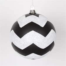 Vickerman 8" Glitter Accents Chevron Ball Christmas Ornament in Black/White