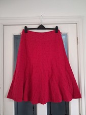 DEBENHAMS Lovely DeepRed 100% CottonBroderie Anglaise Flared Midi Skirt Lined 12