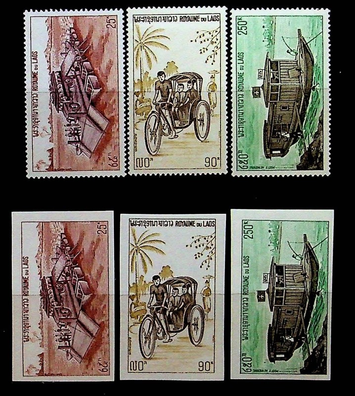 LAOS Sc 249-50,C117 NH PERF+IMPERF SETS of 1974 - Local Transportation - (CA26)