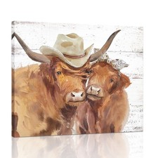 Highland Cow Farmhouse Wall Art: Rustic Cow Picture for Country Kitchen Home Dec