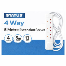 Image of Status 4 Gang Way 5 Metre Extension Lead Cable Socket Cord Plug Power UK Mains