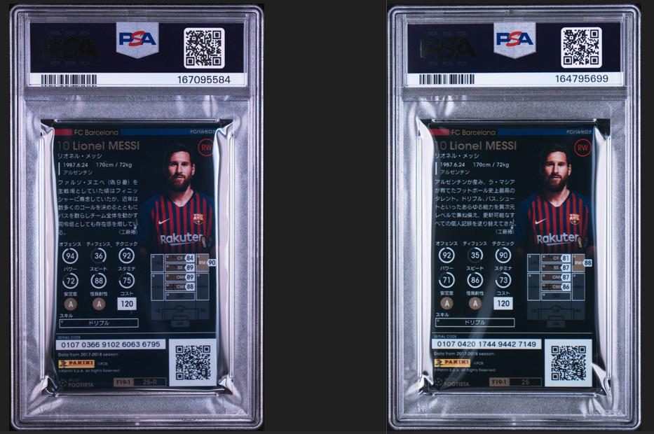 PSA 9 LIONEL MESSI 2018 PANINI WCCF FOOTISTA F19-1 2 Peice set view 2