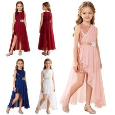 Kids Girls Dress Tiered Ball Gown Embroidered Evening Flower Girls Wedding Hem