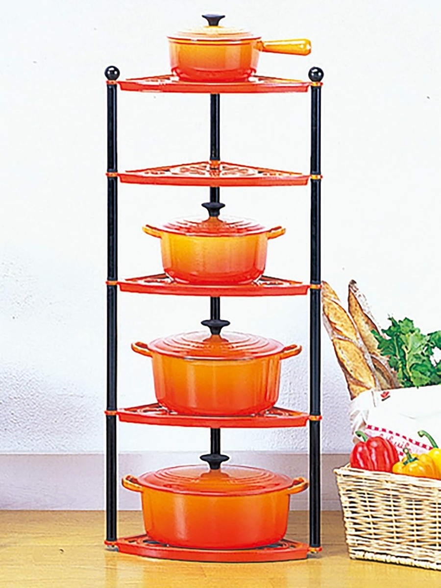 LE CREUSET レッド 5段食器スタンド Le Creuset 5 tier pot stand Cherry Red Cast Iron Enamel New Boxed