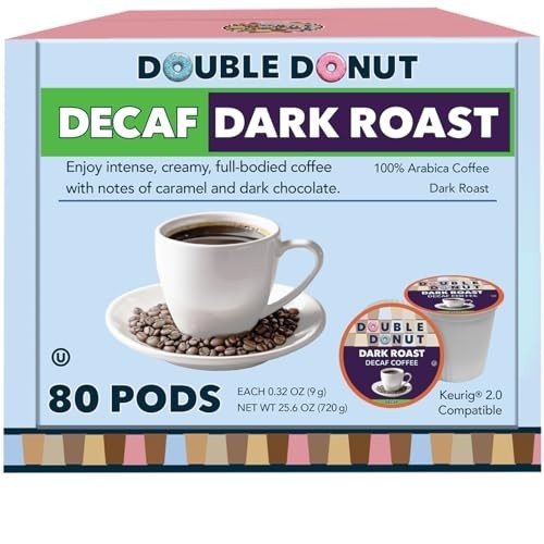 Double Donut Coffee Decaf Dark Roast Coffee Pods, Extra Bold Blend Coffee, 80 Ct