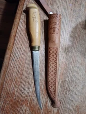 J. Marttiini Rapala Fillet Knife With Engraved Blade And Leather Sheath