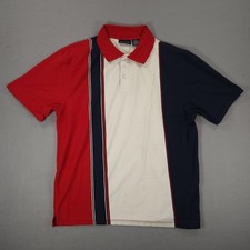 Vintage Mens Puritan Colorblock Striped Blue Red Soft Knitted Polo Shirt Size L