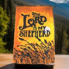 Vintage The Lord Is My Shepherd Latch Hook Wall Hanging Rug 23" X 35"