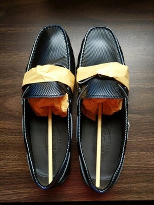 Tod's Men's Black/Blue Square Grid Leather Gommino Loafers (US Size 8)