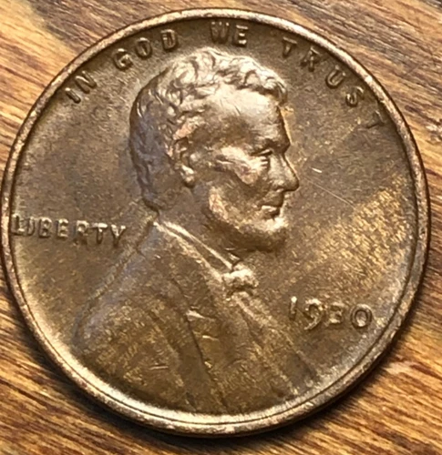 1930 Lincoln Wheat Cent AU Woody Improper Alloy Mix Error Unique Eye Appeal Coin