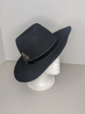 Kathy Jeanne 100% Wool Felt Wide Brim Fedora Black Ribbon Feather Made In USA