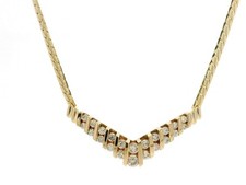 Italian 14k Gold .80ct Channel Diamond V Chevron Center on Flat S Link Necklace