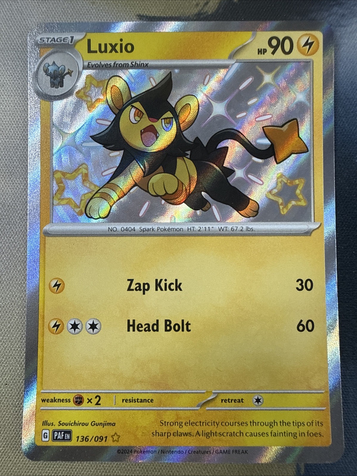 Pokémon TCG Luxio Scarlet & Violet: Paldean Fates 136/091 Holo Shiny Rare