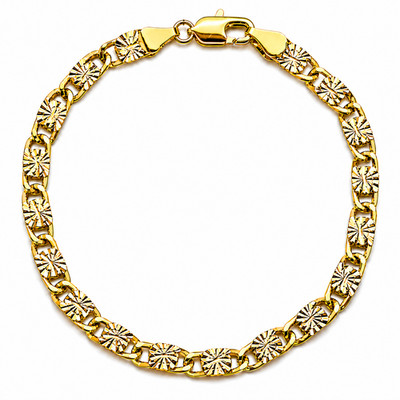 Italian 1/200 14K Yellow Gold Oro Diamond Cut Valentino Mariner Link Bracelet