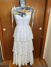 Lulus Light Blue Floral Embroidered Tiered Chiffon Maxi Dress XS Summer Wedding
