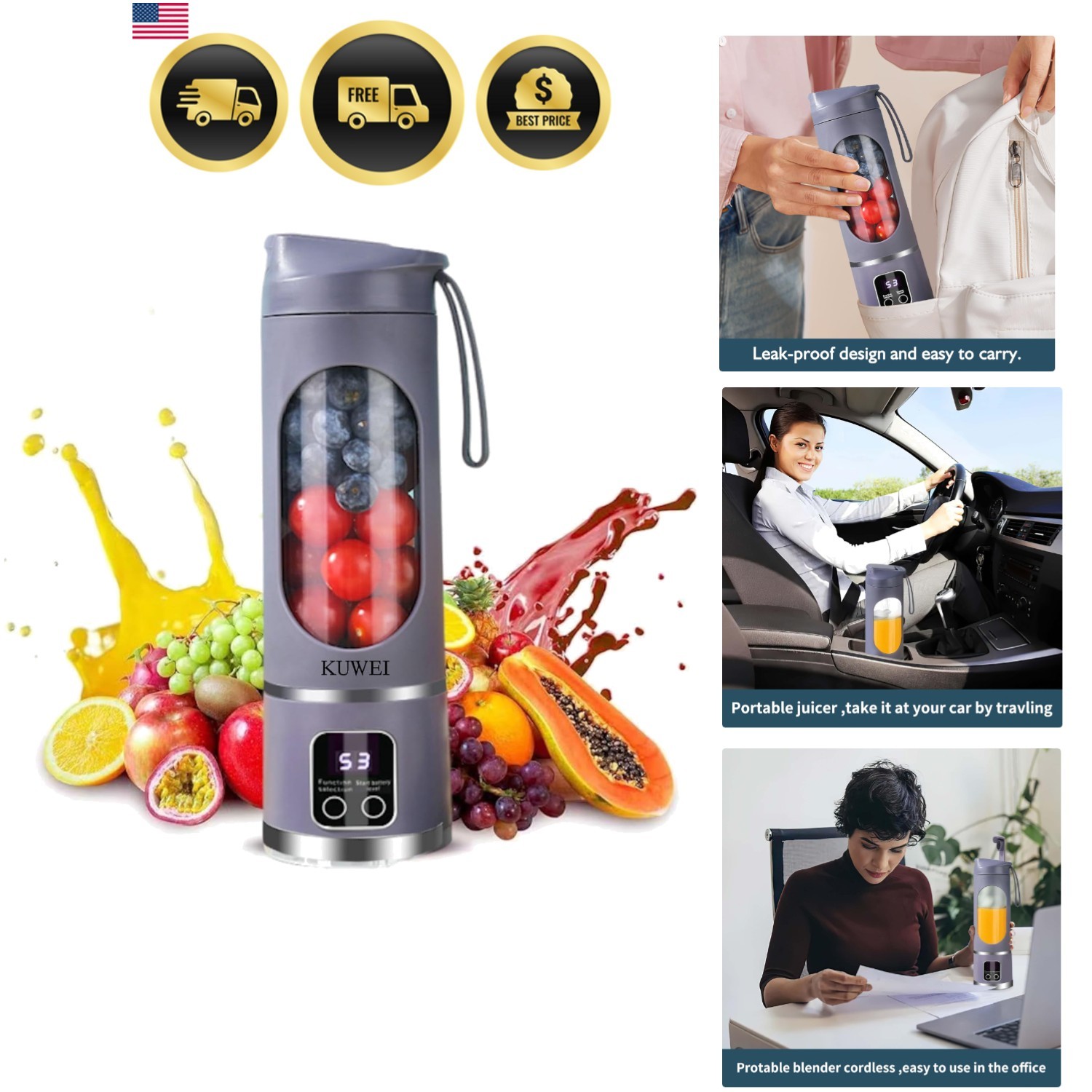Portable blender,USB-C rechargeable,Personal compact travel juicer cup15OZ fo...