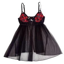 Victorias Secret NWT Size X-Small Plaid Nightie Babydoll Lingerie Romantic Sheer