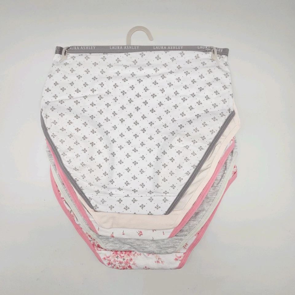 Paquete de 5 bragas de algodón LAURA ASHLEY para mujer con logotipo S M L blanco rosa gris Foto 3 de 4