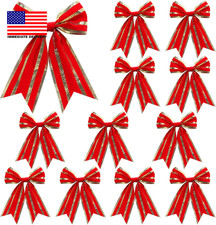 12 Pack Christmas Bows, 5.9 X7.1 Small Red/Gold Velvet Christmas Tree Bow Decor
